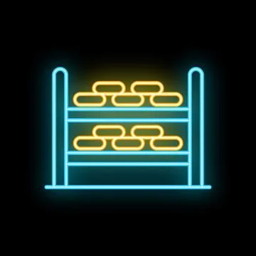 Glowing neon icon of bread baking in bakery on black background Stock Illustration