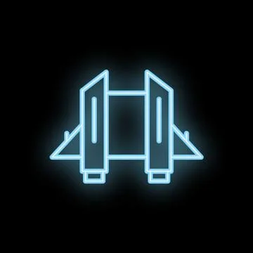Glowing neon icon of a bridge spanning waterway on black background Stock Illustration