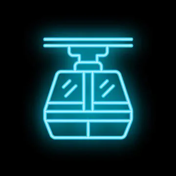 Glowing neon icon of cable car gondola on black background Stock Illustration
