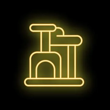Glowing neon icon of cat tree with scratching post on black background 스톡 일러스트