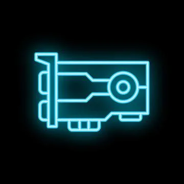 Glowing neon icon of computer graphics card for gaming and video editing Stock Illustration