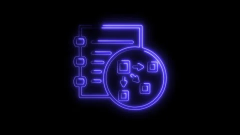 Glowing neon icon of digital workflow process automation and optimization c.. Video stock 312316124