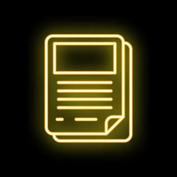 Glowing neon icon of documents with folded corner on black brick wall Stock Illustration
