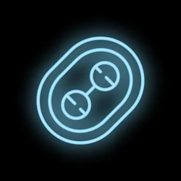 Glowing neon icon of double electrical socket on black background Stock Illustration