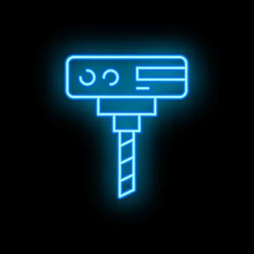 Glowing neon icon of a drilling machine on black background Stock Illustration