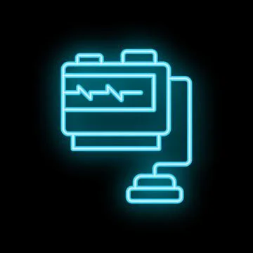 Glowing neon icon of electrocardiogram machine showing heartbeat on black b.. Stock Illustration