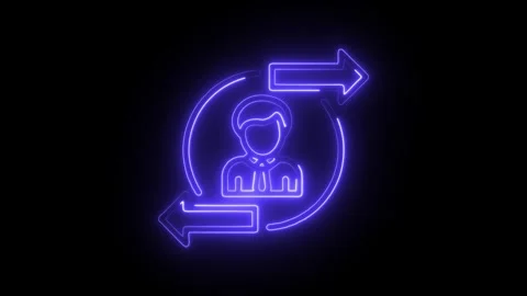 Glowing neon icon of employee performance review or feedback cycle animation Stock Footage 309911535
