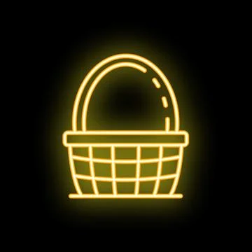 Glowing neon icon of empty wicker basket on black background Stock Illustration