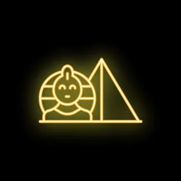 Glowing neon icon featuring a pharaoh and a pyramid symbolizing the rich hist Stock Illustration