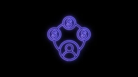 Glowing neon icon of financial network connecting people and money with dol.. Stock Footage 345548189