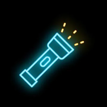 Glowing neon icon of a flashlight shining in the dark 스톡 일러스트
