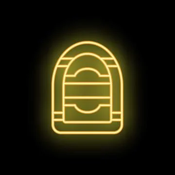 Glowing neon icon of inflatable boat for emergency on black background Stock Illustration