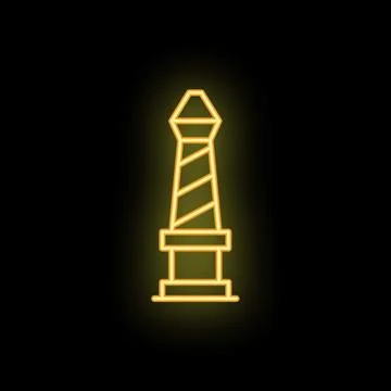 Glowing neon icon of a lighthouse tower emitting light beams Stock Illustration