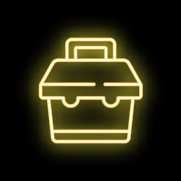 Glowing neon icon of lunch box on black background Stock Illustration