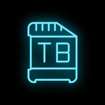 Glowing neon icon of a micro sd card for storing terabytes of data Stock Illustration