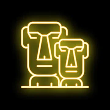 Glowing neon icon of moai statue representing easter island in polynesia Illustrazione stock