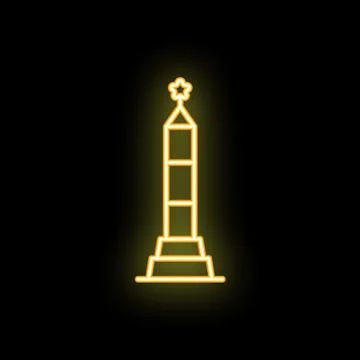Glowing neon icon of monument to the conquerors of space in moscow on black.. Stock Illustration