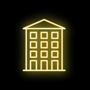 Glowing neon icon of multi storey building on dark background Ilustración de archivo