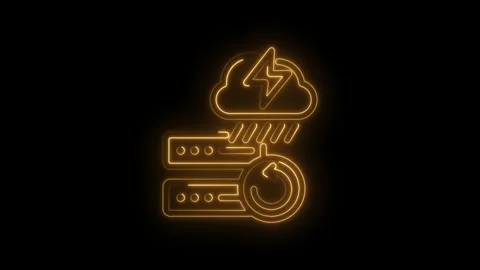 Glowing neon icon representing cloud data backup and recovery with lightning Stock Footage 333952095