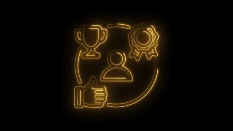 Glowing neon icon representing customer satisfaction achievement and positive Stock Footage 333965487