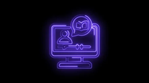 Glowing neon icon representing online learning and digital education with a Stock Footage 333956373