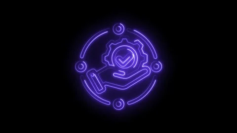 Glowing neon icon representing quality assurance and service excellence with a Stock Footage 333968665