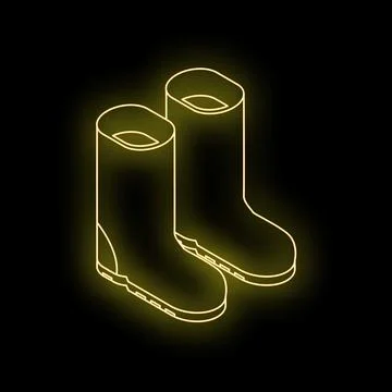 Glowing neon icon of rubber boots for rain on black background Stock Illustration