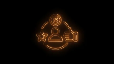 Glowing Neon Icon Set Customer Loyalty Satisfaction Thumbs Up Star Coin Money Stock Footage 333962097