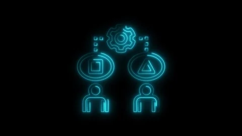 Glowing Neon Icon Set Representing Teamwork Collaboration Process Managemen.. Stock Footage 314699771