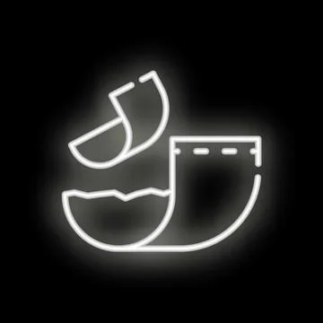 Glowing neon icon showcasing eggshells being discarded into a bowl, symbolizi Stock Illustration