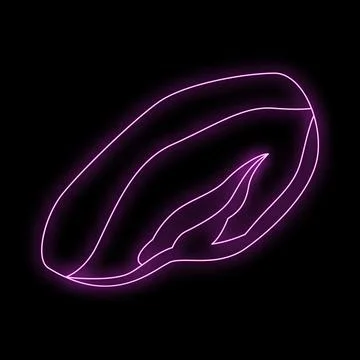 Glowing neon icon of a slice of bacon on black background Stock Illustration