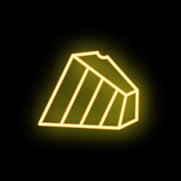 Glowing neon icon of a slice of cake with bite on black background Illustrazione stock