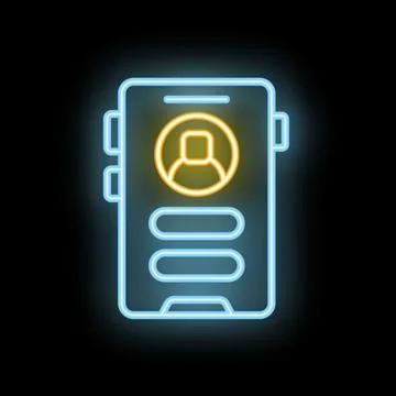 Glowing neon icon of a smartphone with a user profile interface Stock Illustration