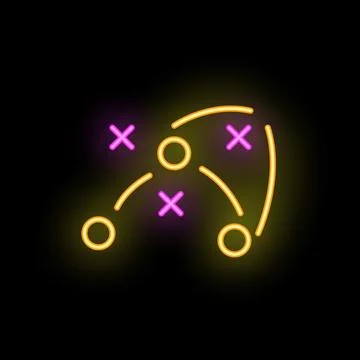 Glowing neon icon of a strategy plan with circles and crosses Ilustración de archivo