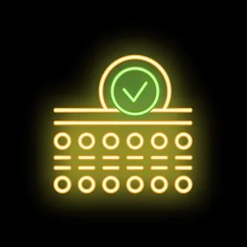 Glowing neon icon of successful data verification process represented by abst Stock Illustration