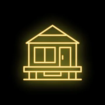 Glowing neon icon of a tiny house representing minimalist living Stock Illustration