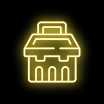 Glowing neon icon of toolbox with handle on black background Illustration