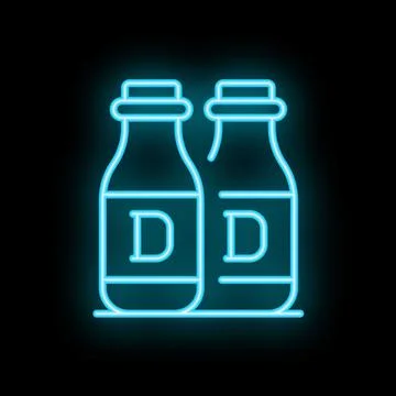 Glowing neon icon of two bottles with vitamin d on black background Stock Illustration