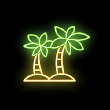 Glowing neon icon of two palm trees on a tropical island at night Stock-Illustration