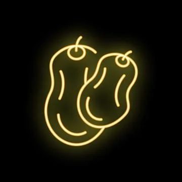 Glowing neon icon of two peanuts on black background 스톡 일러스트