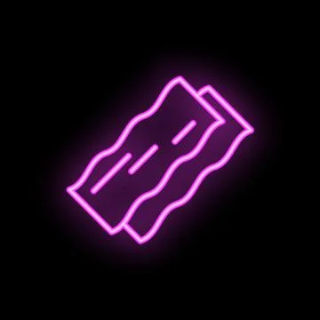 Glowing neon icon of two slices of bacon for dark background designs Stock Illustration