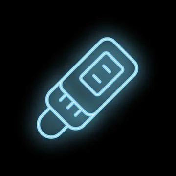 Glowing neon icon of a usb flash drive on black background Stock Illustration