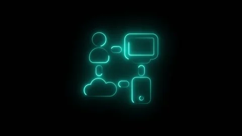 Glowing neon icon of user cloud and mobile device network Stock Footage 346200475