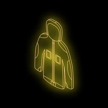 Glowing neon icon of winter jacket with hood for cold weather Stock Illustration