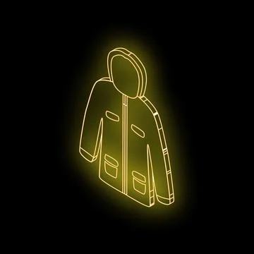 Glowing neon icon of winter jacket with hood Stock Illustration