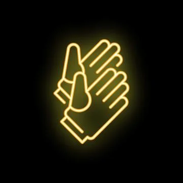 Glowing neon icon of work gloves on black background Stock Illustration