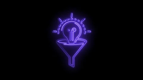 Glowing neon idea funnel animation on black background for data processing .. Stock Footage 315958142