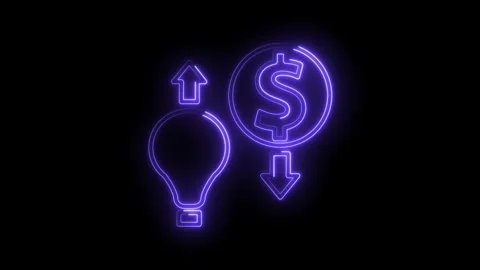 Glowing neon idea lightbulb with increasing arrow and money with decreasing.. Stock Footage 315960574