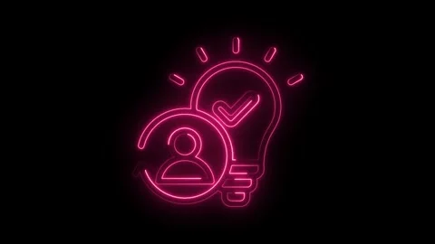 Glowing neon idea lightbulb with user and tick mark for innovation and succes Stock Footage 345997637