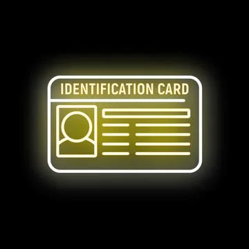 Glowing neon identification card displaying personal data icon Stock Illustration